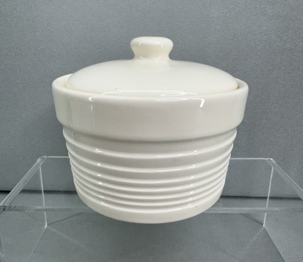 Kohls White Ceramic Salt Cellar Canister Storage Jar w/ Lid Ribbed Kitchen